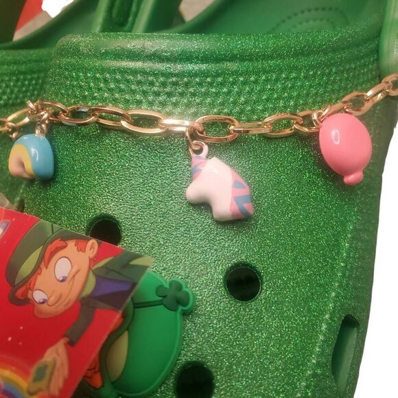 CROCS Lucky Charms Glitter Green With Tons Of Jibbitz BRAND NEW!  Size W 10, M 1